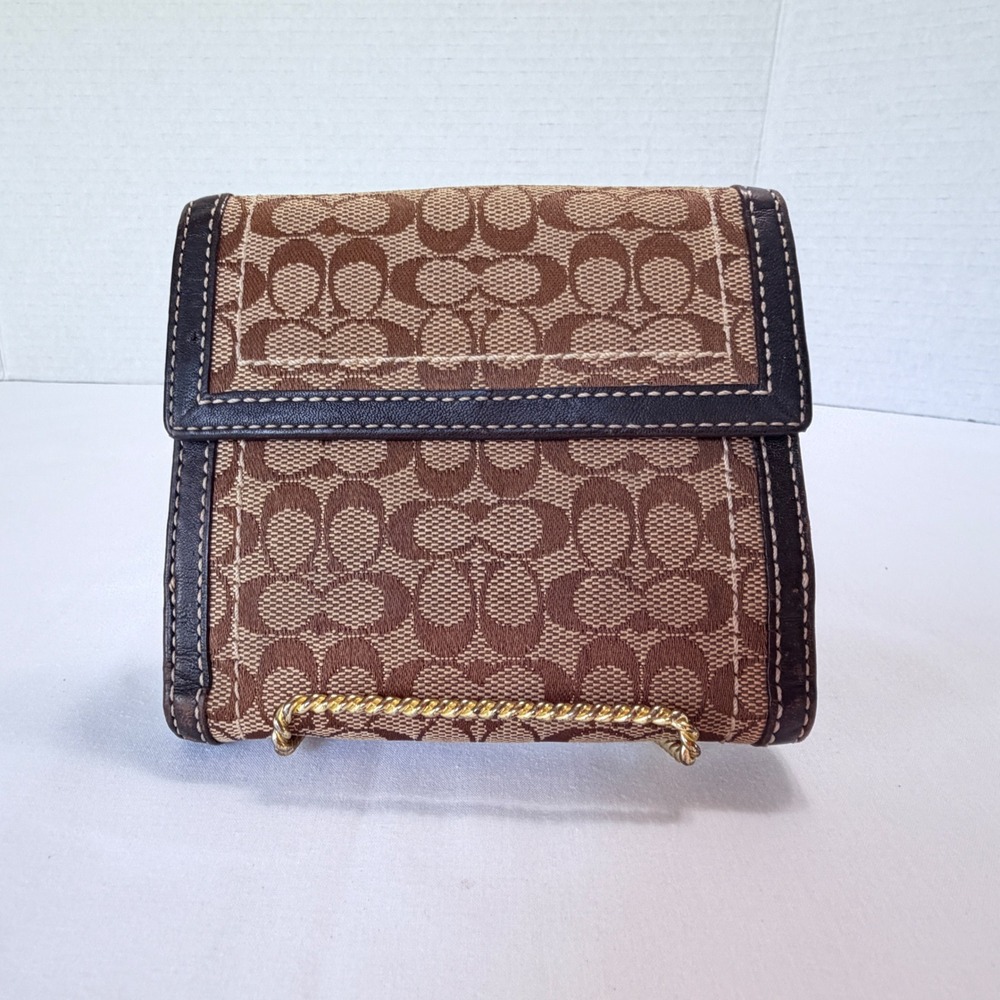 Coach SOHO Bifold Wallet Womens Brown Signature Jacquard Buckle Snap - Picture 4 of 16